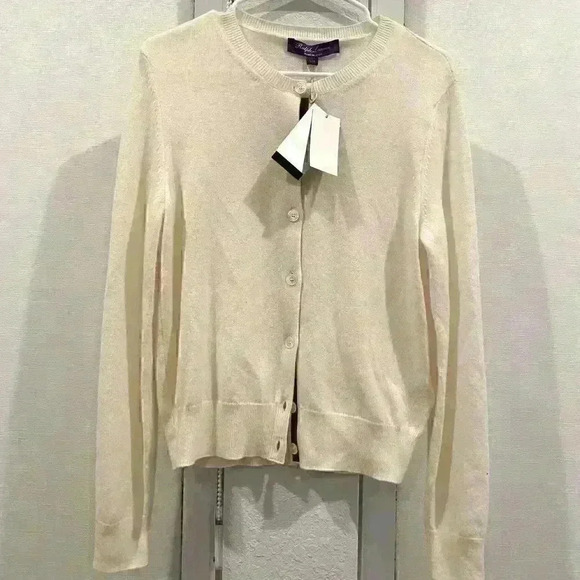 NWT RALPH LAUREN PURPLE LABEL | 100% Cashmere Cardigan Cream | Sz L MSRP$1450 - Picture 2 of 8